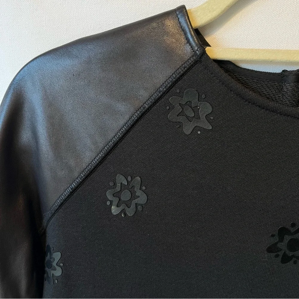 Rag and Bone Lamb leather sweatshirt XXS Black Flowers Womens Crewneck Pullover - Picture 4 of 9